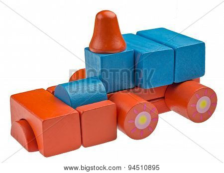 Toy car made from colored wooden blocks