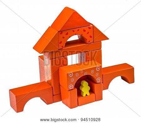 Wooden house made from colored wooden blocks