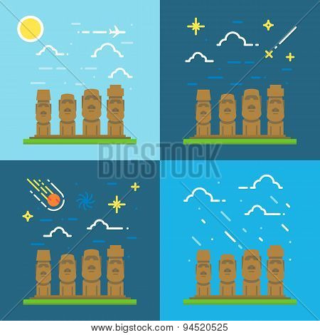 Flat Design Of Moai Chile