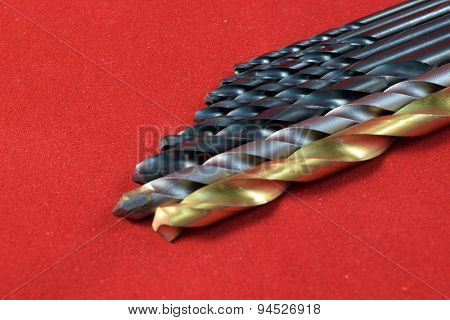 Close up different kinds and number of Metal drill bits