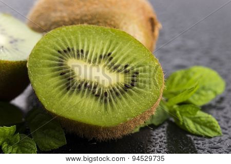 Juicy Kiwi Fruit And Freas Mint Leaves
