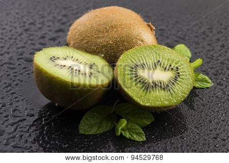 Juicy Kiwi Fruit And Freas Mint Leaves