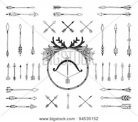 Hand drawn tribal collection with indian arrows