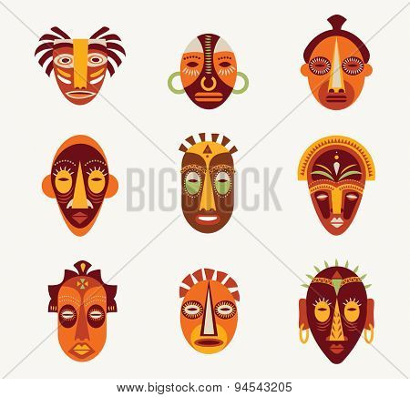 African masks set of icons