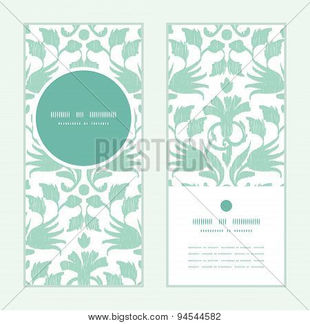 Vector abstract green ikat vertical round frame pattern invitation greeting cards set