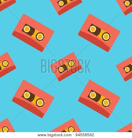 Retro audio casettes seamless pattern
