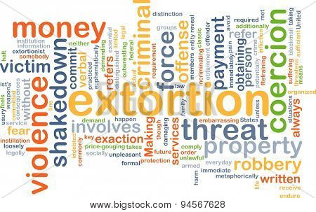 Background concept wordcloud illustration of extortion