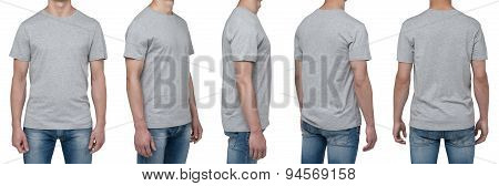 Body View Of Five Man In A Grey T-shirt. Isolated.