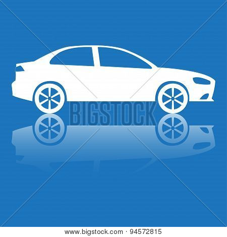 Car icon with reflection. Vector silhouette.