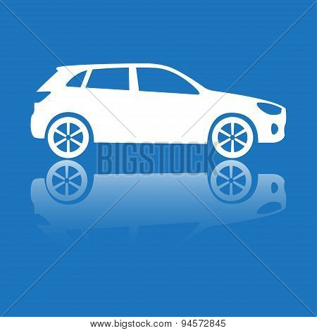 Car icon with reflection. Vector silhouette.