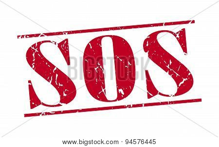 Sos Red Grunge Vintage Stamp Isolated On White Background