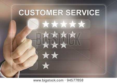Business Hand Pushing Customer Service On Virtual Screen