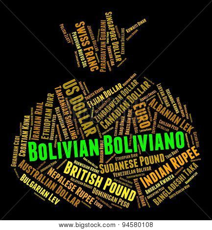 Bolivian Boliviano Indicates Worldwide Trading And Coin