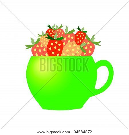 Green cup with Strawberries.