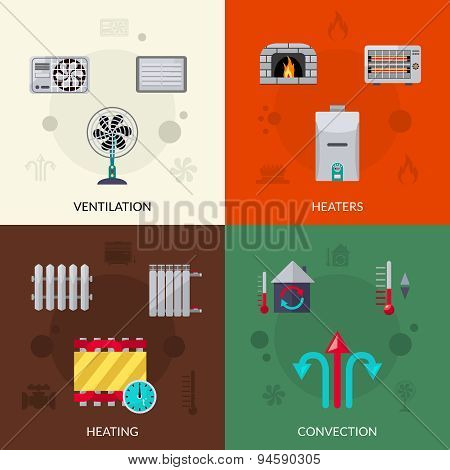 Heating Ventilation And Convection Icons Set