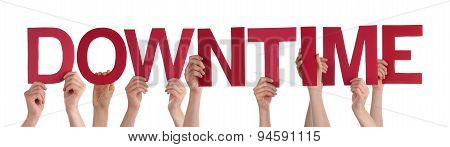 People Hands Hold Red Straight Word Downtime