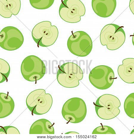 Apple seamless vector pattern. Green apple pattern on white background. Apple background.