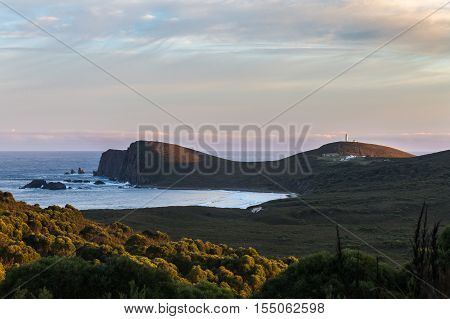 View overlooking the lighthouse on the South cape of Bruny Island Tasmania