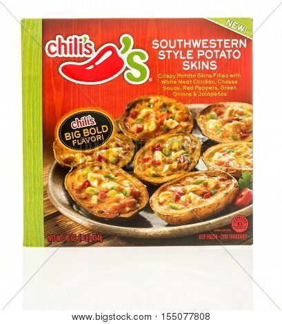Winneconne WI - 2 November 2016: Box of TGI Chili's southwestern potato skins on an isolated background.