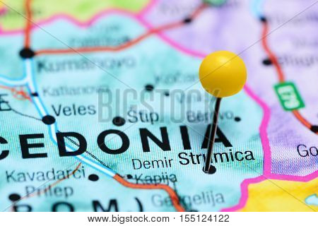 Strumica pinned on a map of Macedonia
