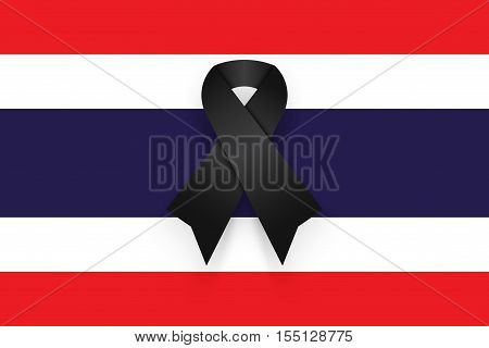 Black ribbon on Thailand flag . mourn for king of thailand pass away . rest in peace .