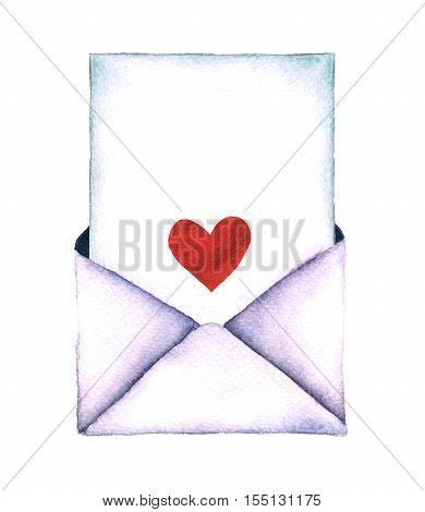 Watercolor retro envelope. Vintage mail icon isolated on white background. Hand painted design element. Watercolor illustration.