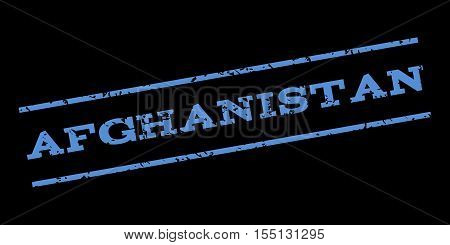 Afghanistan watermark stamp. Text caption between parallel lines with grunge design style. Rubber seal stamp with dust texture. Vector blue color ink imprint on a black background.