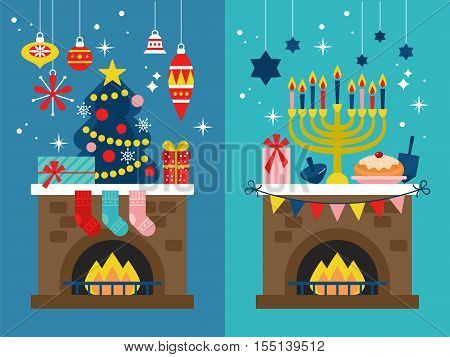 Christmas and Hanukkah holiday celebration banner design