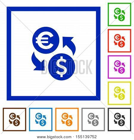 Euro Dollar exchange flat color icons in square frames