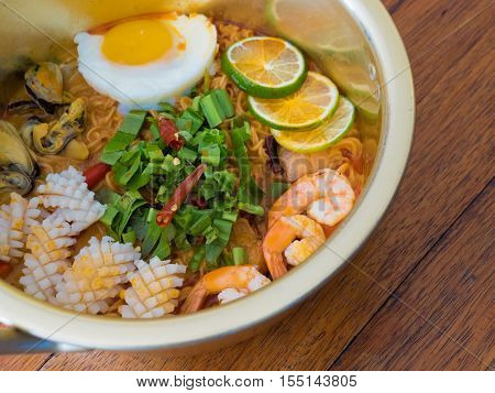 thai food Tom Yam Kung with instant noodles