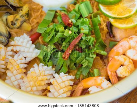 thai food Tom Yam Kung with instant noodles