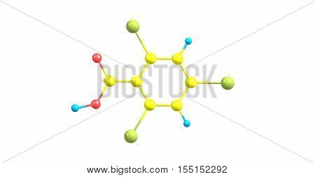 246-Tribromobenzoic acid. 3d horizontal illustration of acid on white