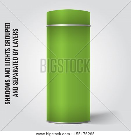 Light green Blank Tin can packaging mockup. Tea coffee dry products gift box. Place your design over the box.