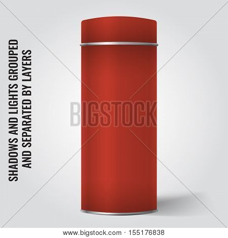 Red Blank Tin can packaging mockup. Tea coffee dry products gift box. Place your design over the box.