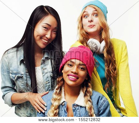 best friends teenage girls together having fun, posing emotional on white background, besties happy smiling, lifestyle people concept close up