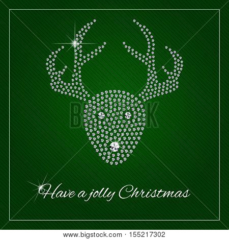 Christmas Reindeer. Christmas greeting card or poster. Shimmering diamond luxury template. Fashion ornament crystal precious silver applique rhinestones Christmas brilliant stone design. Vector.