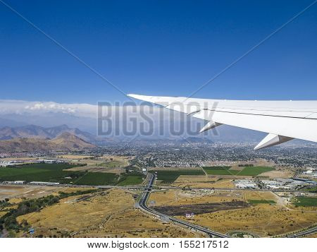 aerial view of Santiago de Chile with the mountains of the Andes
