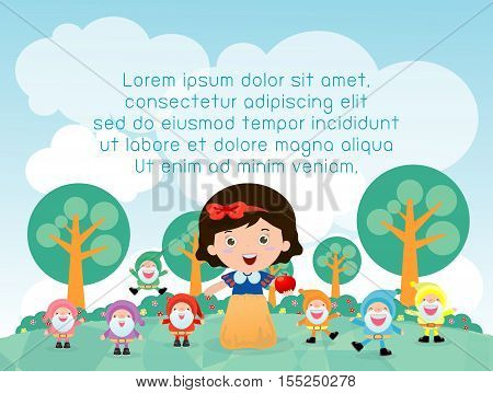 snow white and the seven dwarfs,Template for advertising brochure,your text ,tale for Children's, Kids and frame,Vector Illustration