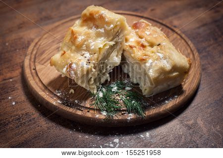 traditional georgian cheese achma pie; bakery and national cuisine of caucasus;