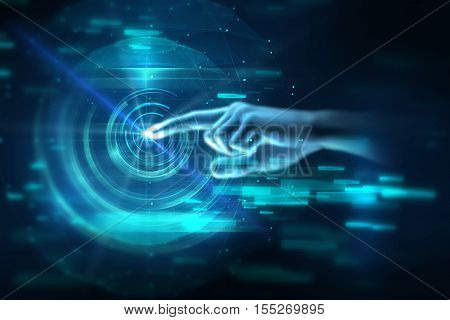 3D Illustration Of Hand Touch Gesture On Futuristic Technology Element