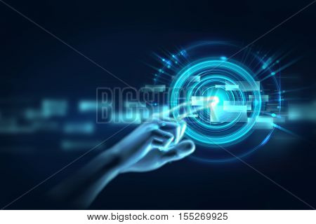 3D Illustration Of Hand Touch Gesture On Futuristic Technology Element