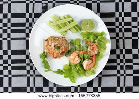 Fried Rice With Shrimp Call Khao Pad Kong In Thai