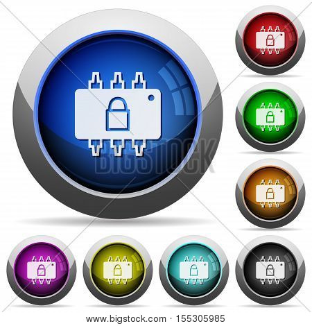 Hardware locked icons in round glossy buttons with steel frames