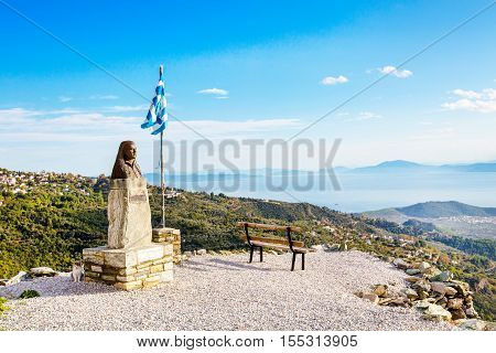 Makrinitsa, Greece - October 11, 2016: Statue of Margaret, Makrinitsa village of Pelion, Greece