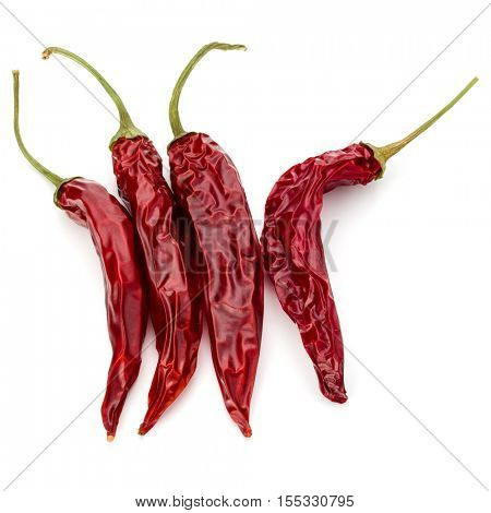 Dried red chili or chilli cayenne pepper isolated on white  background cutout