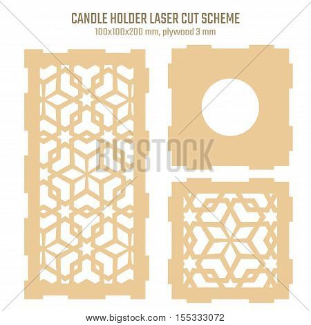 DIY Laser Cutting Vector Scheme for Candle Holder. Woodcut Lantern plywood 3mm. Oriental Geometric design.