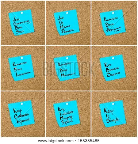 Collage Of Business Acronyms Written On Paper Note