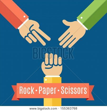 Rock Paper and Scissor Game Flat. Arm Battle. Vector illustration