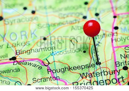 Poughkeepsie pinned on a map of New York state, USA