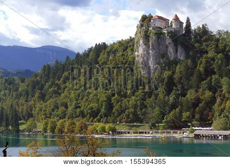 Bled Slovenia. September 5th 2016: Bled Castle built on top of a cliff overlooking lake Bled located in Bled Slovenia.